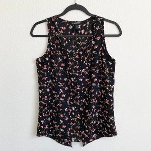 Express Women's Black Floral Split-Back Tank Top